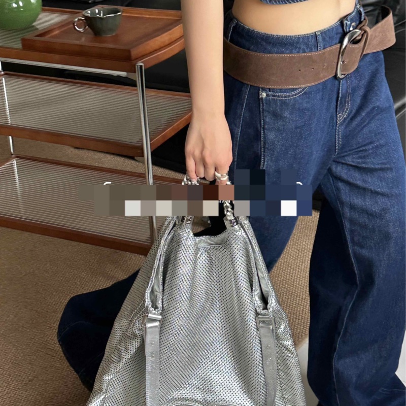 Chanel/香奈兒 太空銀2way hobo網面熔岩鏈條機場包-8