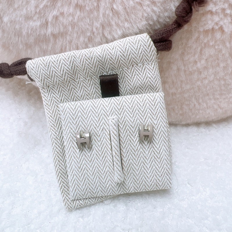 近新 Hermes mini pop 奶茶灰銀色耳環-0