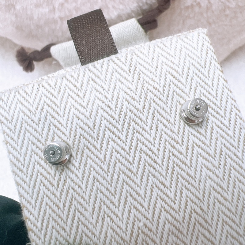 近新 Hermes mini pop 奶茶灰銀色耳環-4