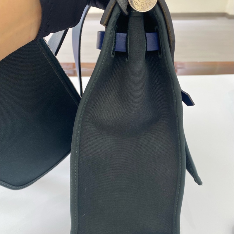 愛馬仕/Hermes herbag 藍色拼墨綠色 31 銀扣-2