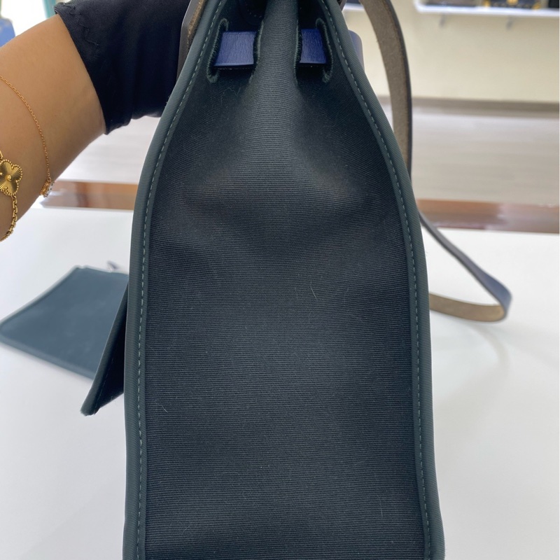 愛馬仕/Hermes herbag 藍色拼墨綠色 31 銀扣-3