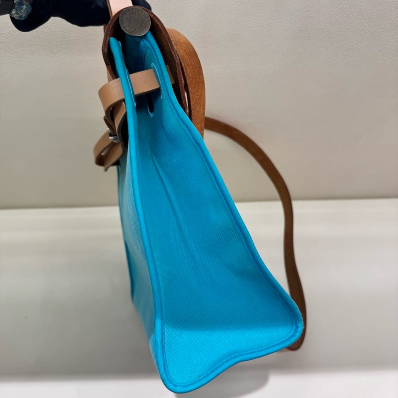 愛馬仕HERMES Herbag zip 31銀扣藍色綠色拼棕皮hunter牛皮-4