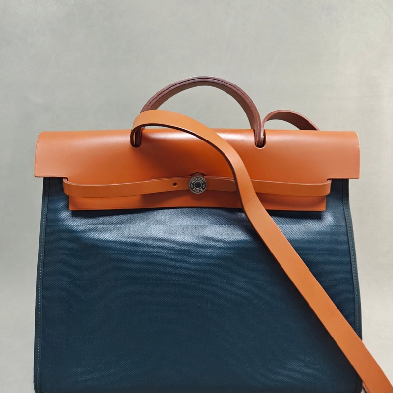 愛馬仕Hermes herbag39 棕色拼墨綠色-0
