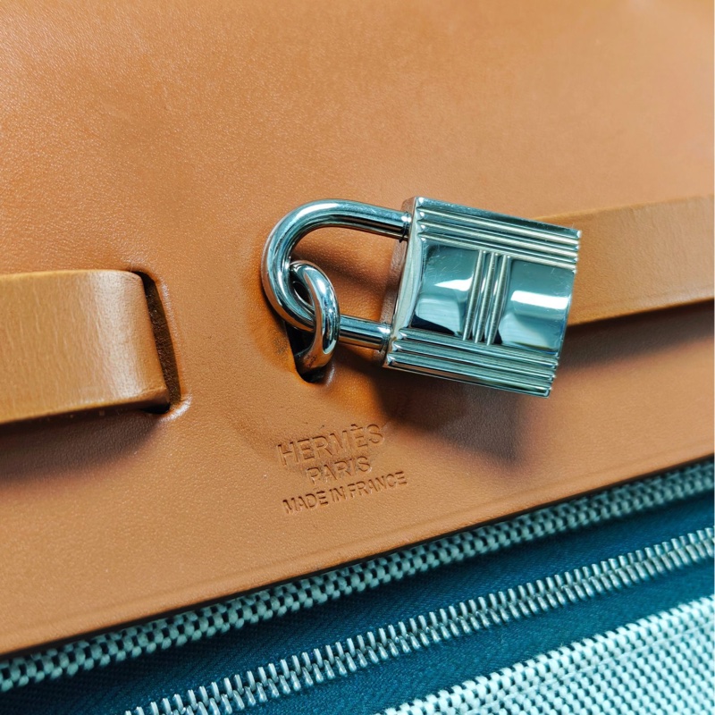 愛馬仕Hermes herbag39 棕色拼墨綠色-4