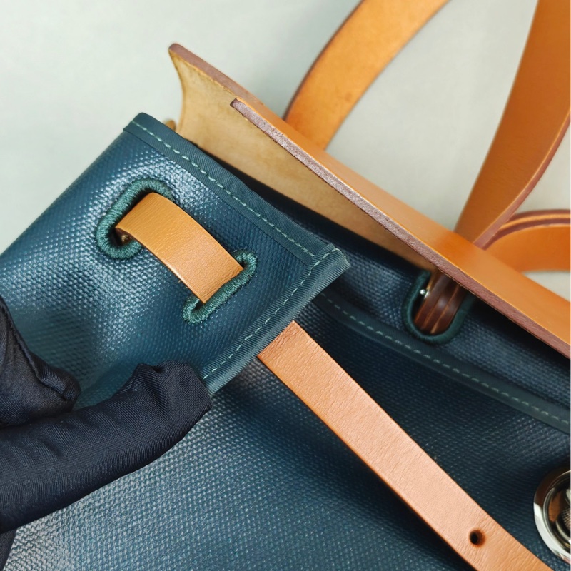 愛馬仕Hermes herbag39 棕色拼墨綠色-8