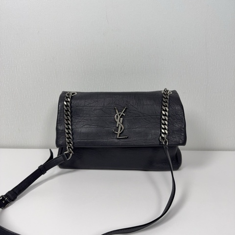 YSL圣罗兰黑银牛皮压纹Holly wood好莱坞单肩斜挎包