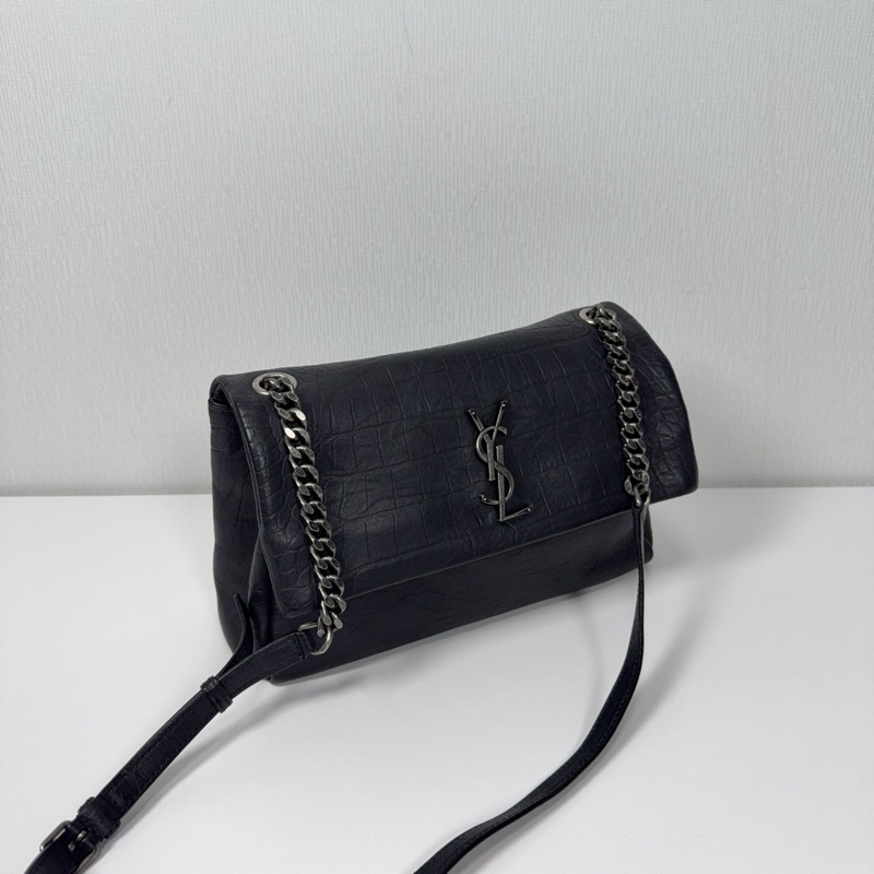 YSL圣罗兰黑银牛皮压纹Holly wood好莱坞单肩斜挎包-1