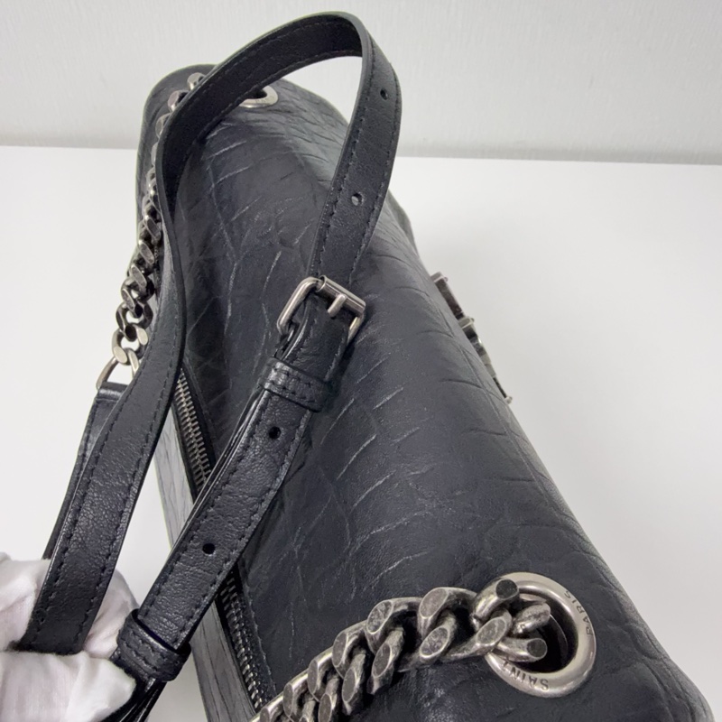 YSL圣罗兰黑银牛皮压纹Holly wood好莱坞单肩斜挎包-4