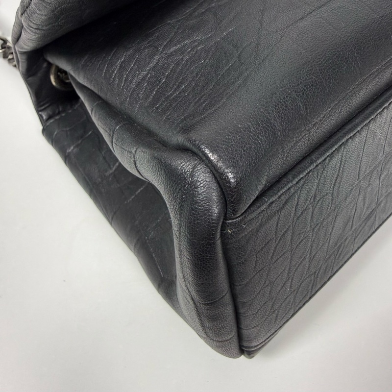 YSL圣罗兰黑银牛皮压纹Holly wood好莱坞单肩斜挎包-5