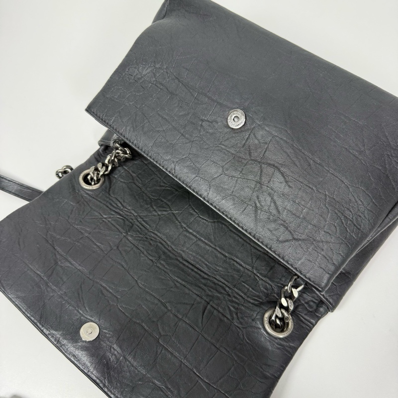 YSL圣罗兰黑银牛皮压纹Holly wood好莱坞单肩斜挎包-7