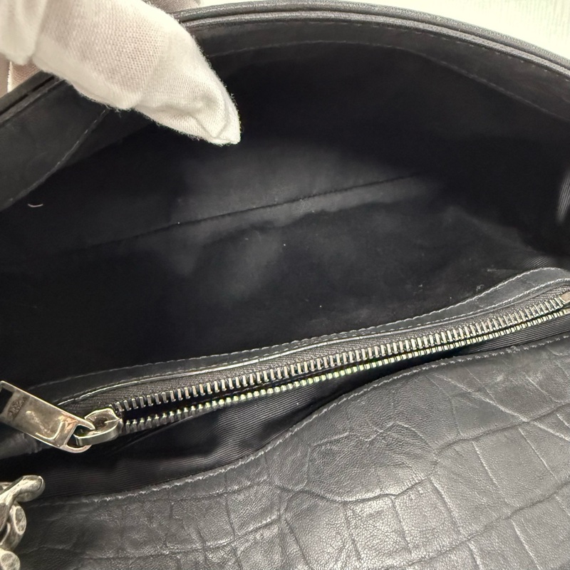 YSL圣罗兰黑银牛皮压纹Holly wood好莱坞单肩斜挎包-8