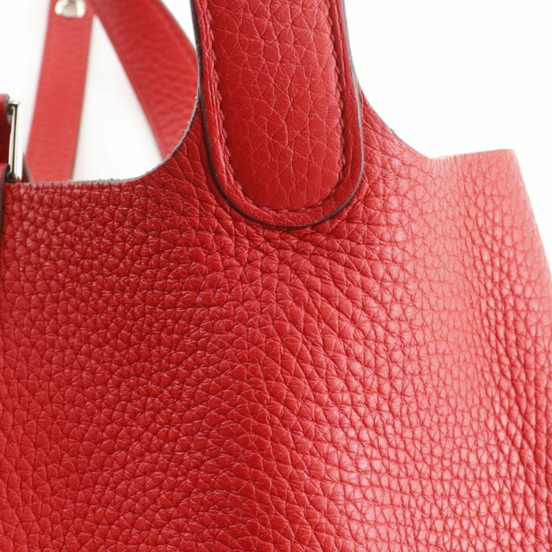 愛馬仕 Picotin Lock 18 PM 手提包，Taurillon Clemence 皮革，2019 年款，紅色，D 型皮帶扣，18K PM，女士款。-17