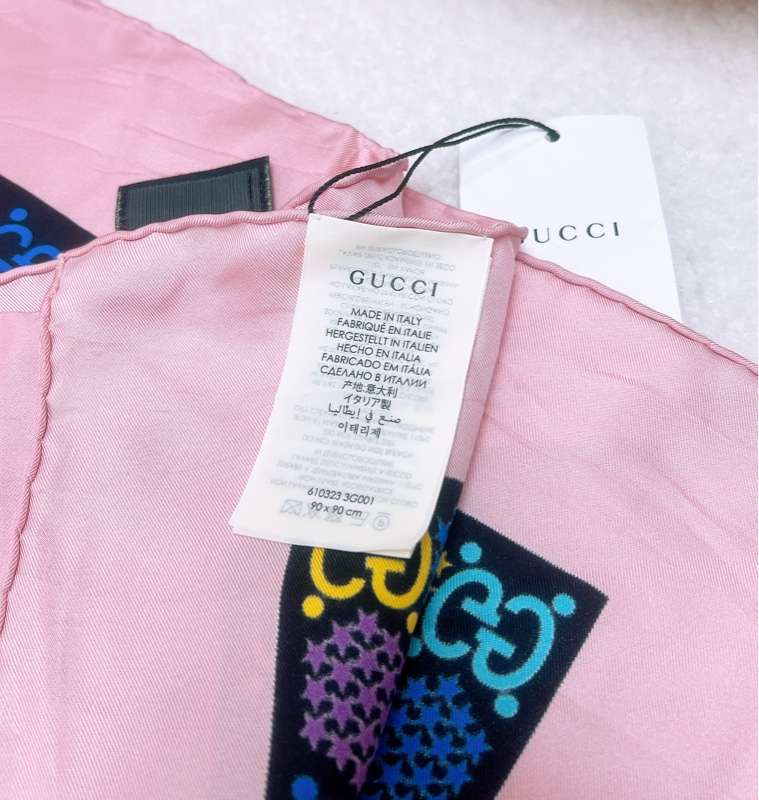 閒置 Gucci 粉色拼彩色老花披肩/絲巾90cm-4
