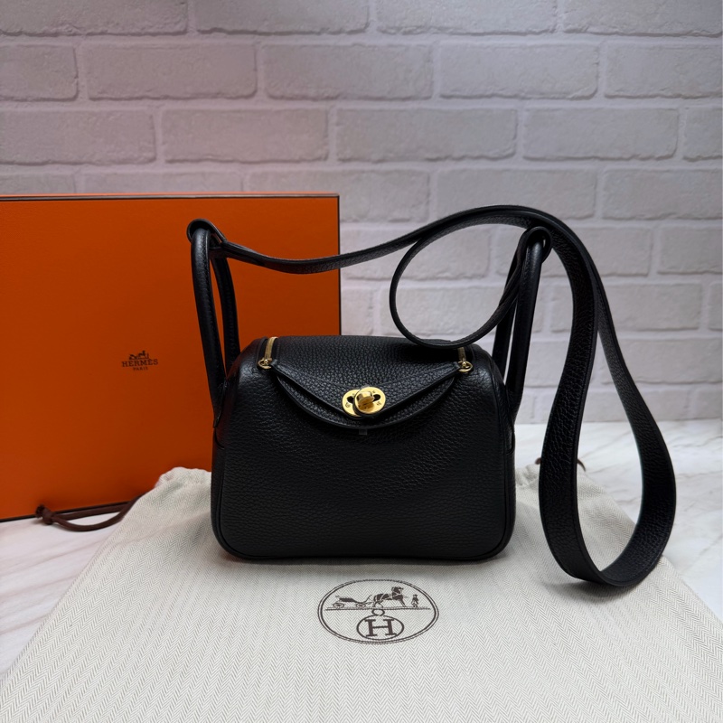 愛馬仕 Hermès mini lindy 一代 黑色金釦-0