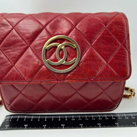 Chanel Vintage 紅金圓扣菱格鍊條包