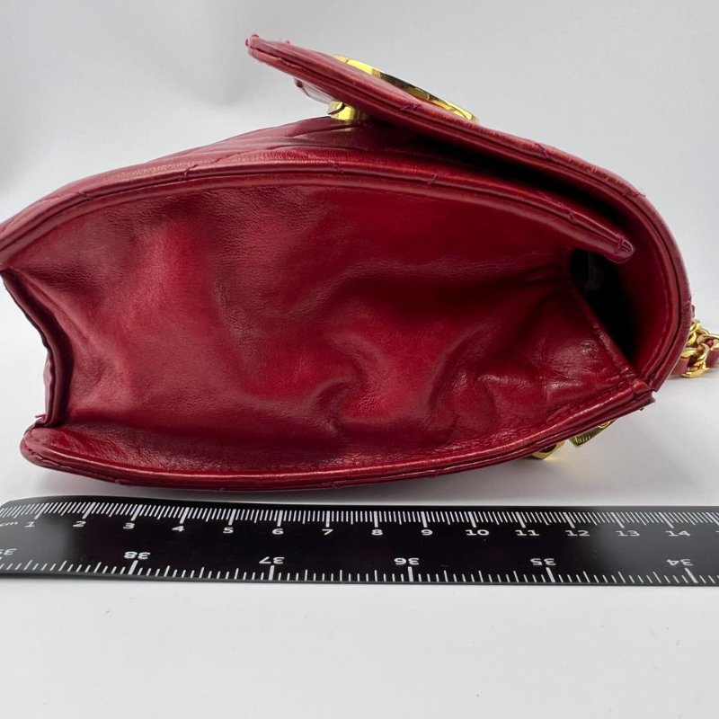 Chanel Vintage 紅金圓扣菱格鍊條包-1