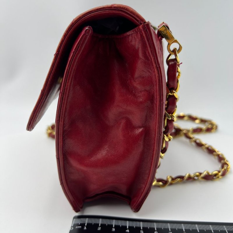 Chanel Vintage 紅金圓扣菱格鍊條包-2