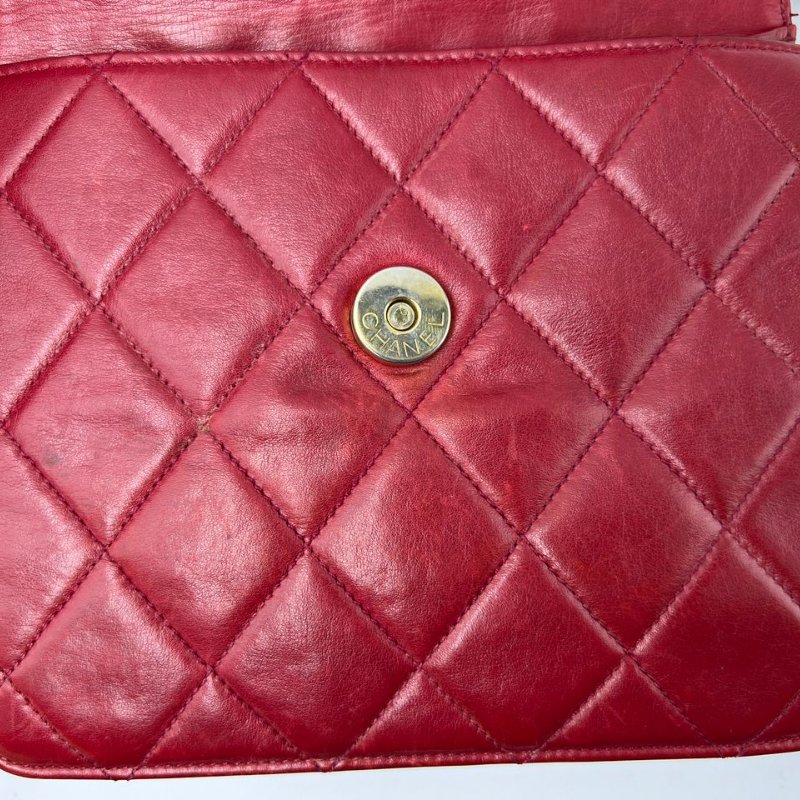 Chanel Vintage 紅金圓扣菱格鍊條包-4