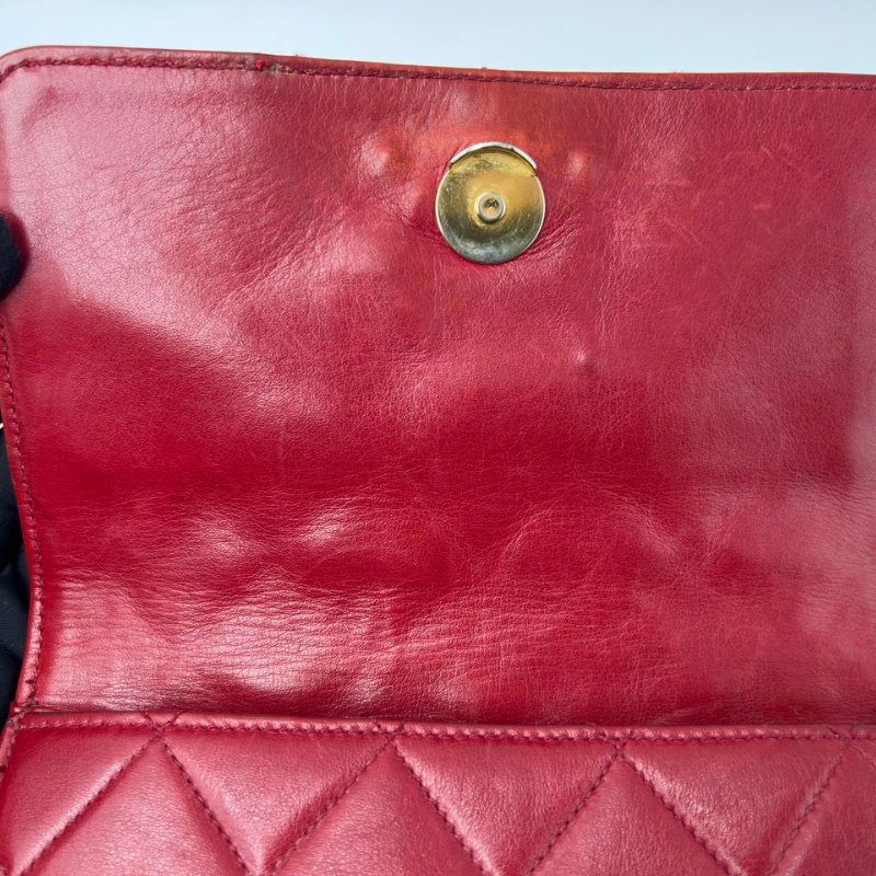 Chanel Vintage 紅金圓扣菱格鍊條包-5