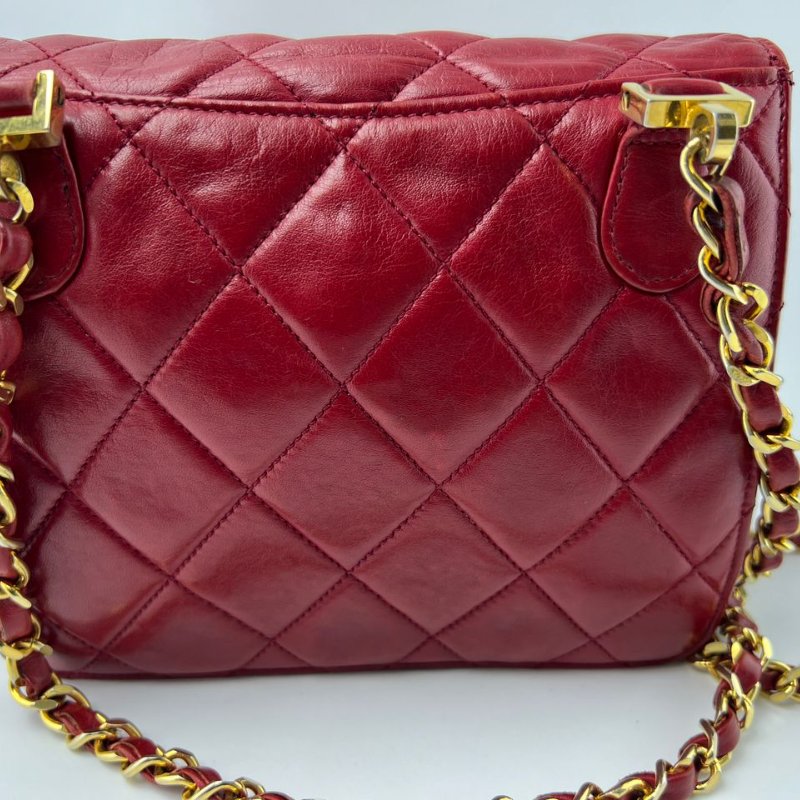 Chanel Vintage 紅金圓扣菱格鍊條包-8