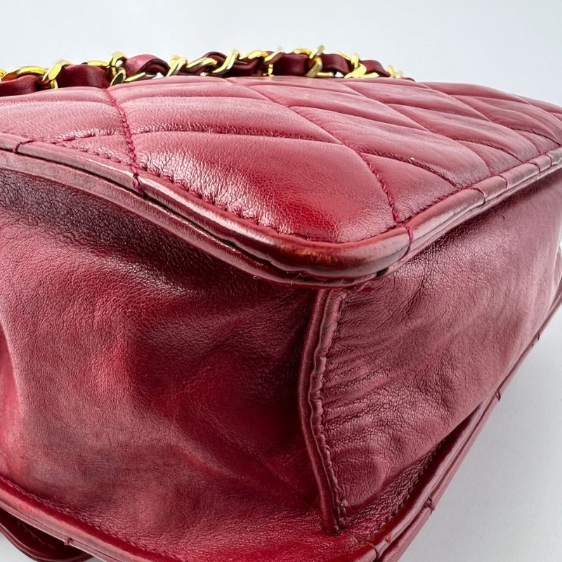 Chanel Vintage 紅金圓扣菱格鍊條包-10