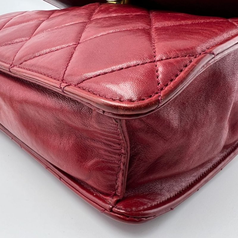 Chanel Vintage 紅金圓扣菱格鍊條包-11