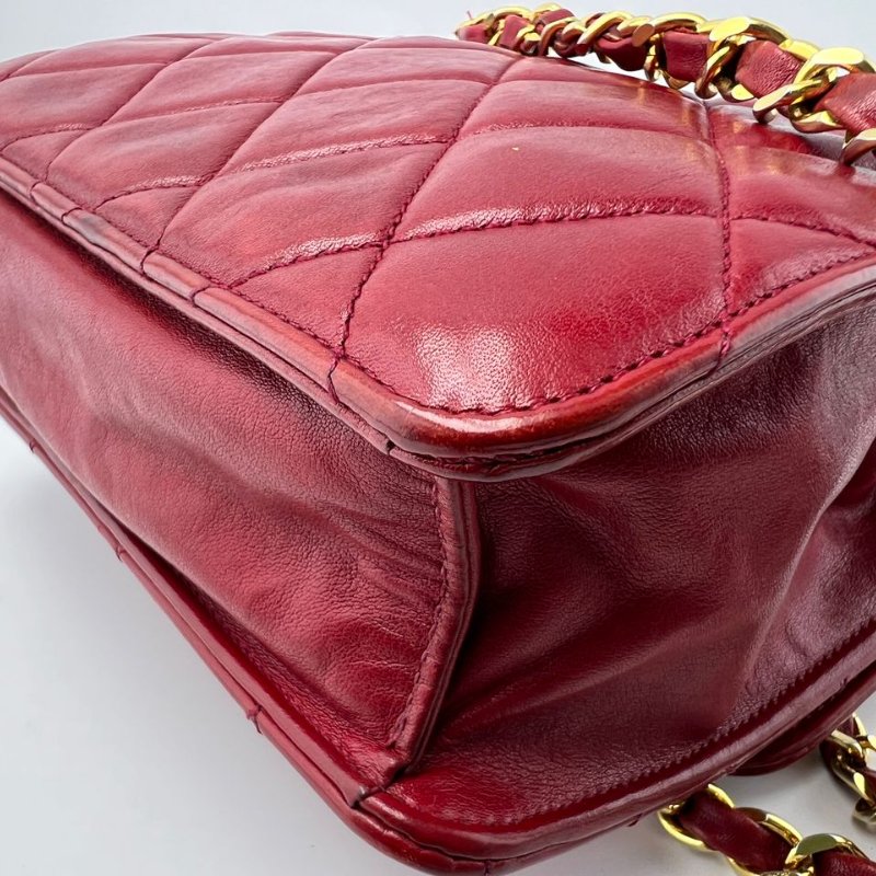Chanel Vintage 紅金圓扣菱格鍊條包-12