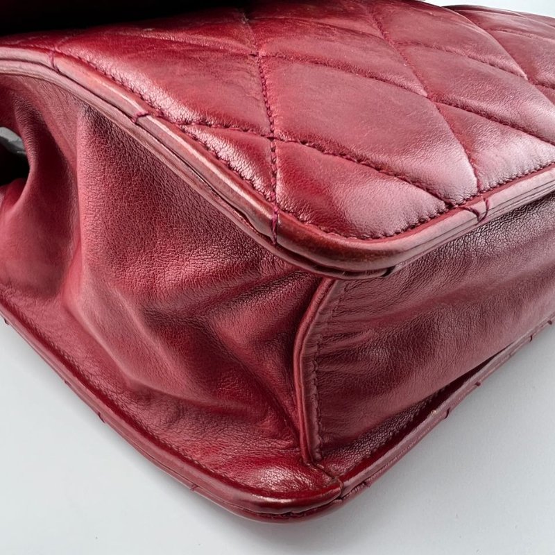 Chanel Vintage 紅金圓扣菱格鍊條包-13