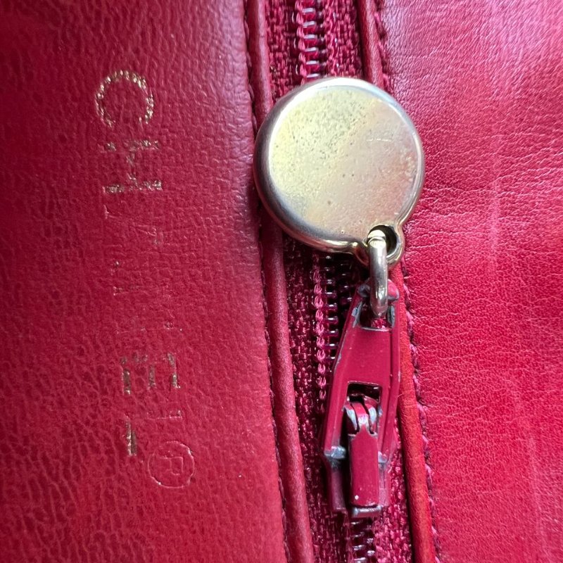 Chanel Vintage 紅金圓扣菱格鍊條包-16