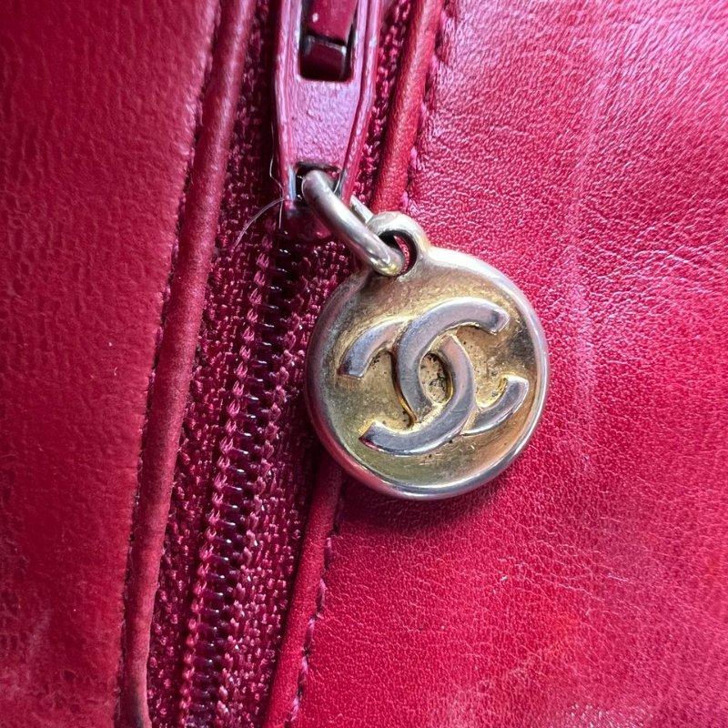 Chanel Vintage 紅金圓扣菱格鍊條包-18