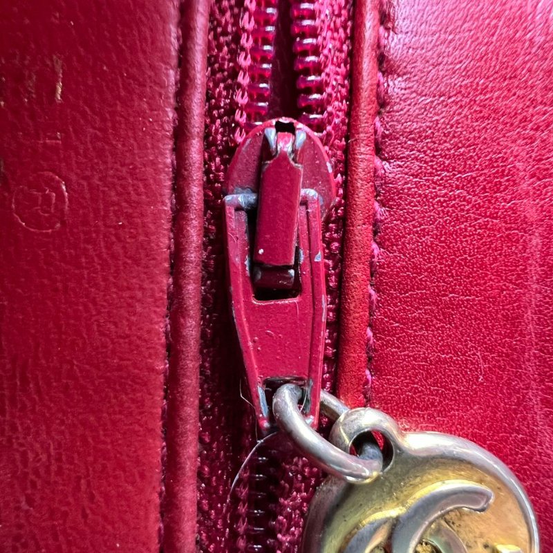 Chanel Vintage 紅金圓扣菱格鍊條包-19