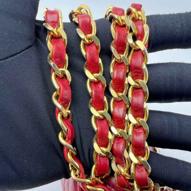Chanel Vintage 紅金圓扣菱格鍊條包-20