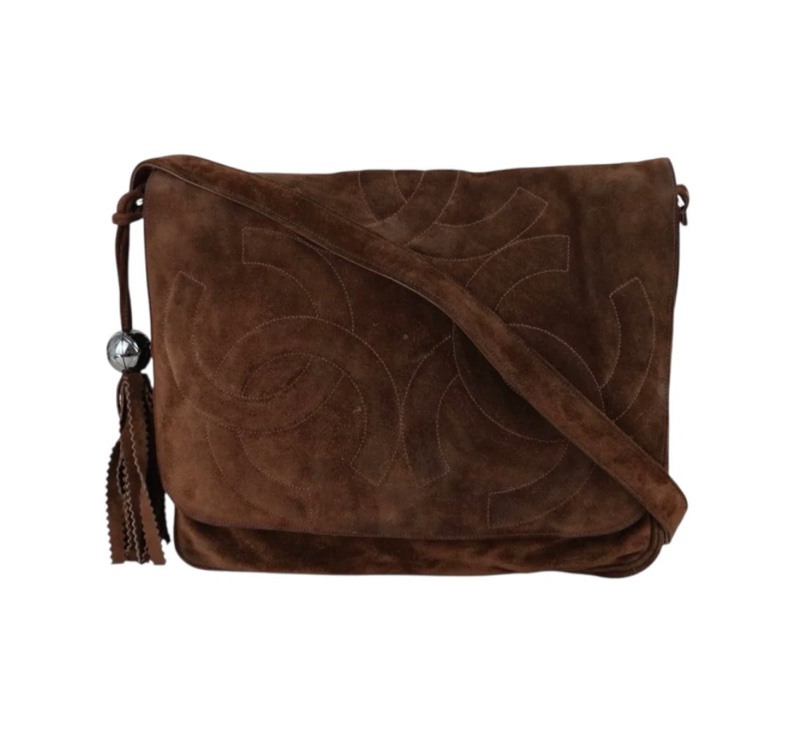 「JL精品代購」9新 Chanel 香奈兒麂皮咖色郵差包-2