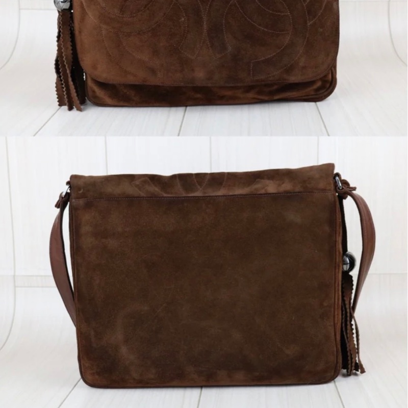 「JL精品代購」9新 Chanel 香奈兒麂皮咖色郵差包-3