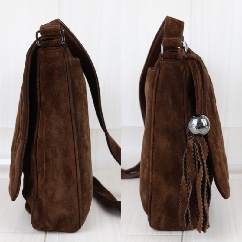 「JL精品代購」9新 Chanel 香奈兒麂皮咖色郵差包-4