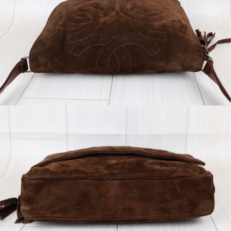 「JL精品代購」9新 Chanel 香奈兒麂皮咖色郵差包-5