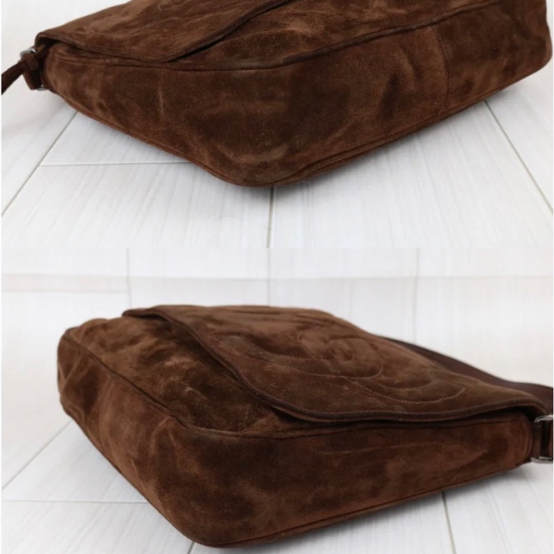 「JL精品代購」9新 Chanel 香奈兒麂皮咖色郵差包-6