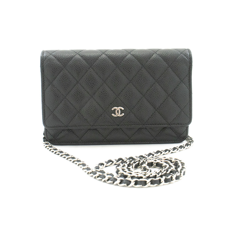 【日本直送】香奈兒粒面小牛皮鏈錢包 WOC 黑色單肩背包-1