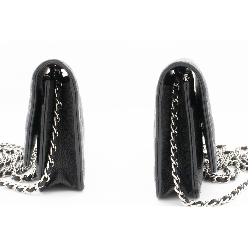 【日本直送】香奈兒粒面小牛皮鏈錢包 WOC 黑色單肩背包-4