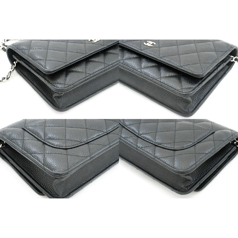 【日本直送】香奈兒粒面小牛皮鏈錢包 WOC 黑色單肩背包-5