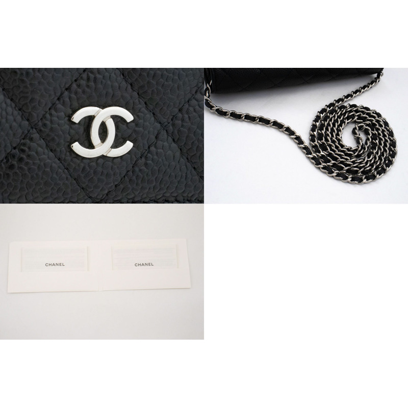 【日本直送】香奈兒粒面小牛皮鏈錢包 WOC 黑色單肩背包-6