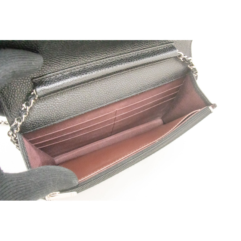 【日本直送】香奈兒粒面小牛皮鏈錢包 WOC 黑色單肩背包-9