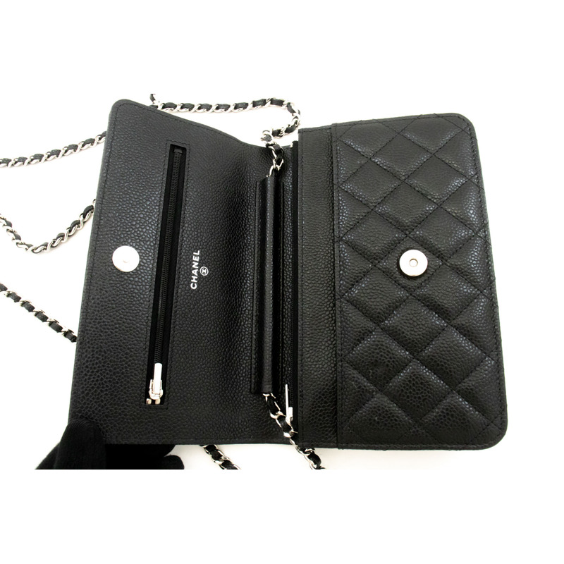 【日本直送】香奈兒粒面小牛皮鏈錢包 WOC 黑色單肩背包-10