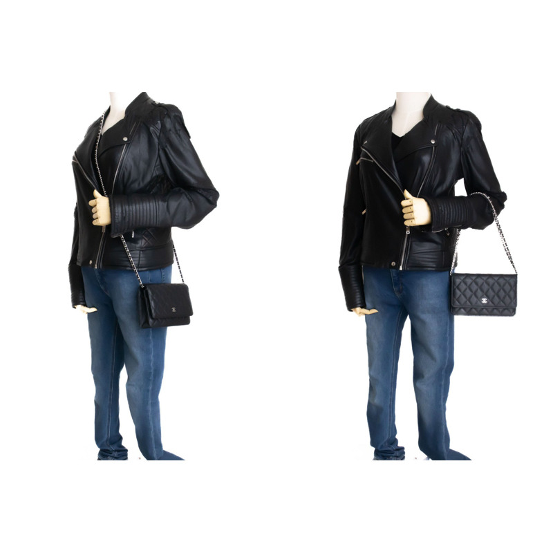 【日本直送】香奈兒粒面小牛皮鏈錢包 WOC 黑色單肩背包-11