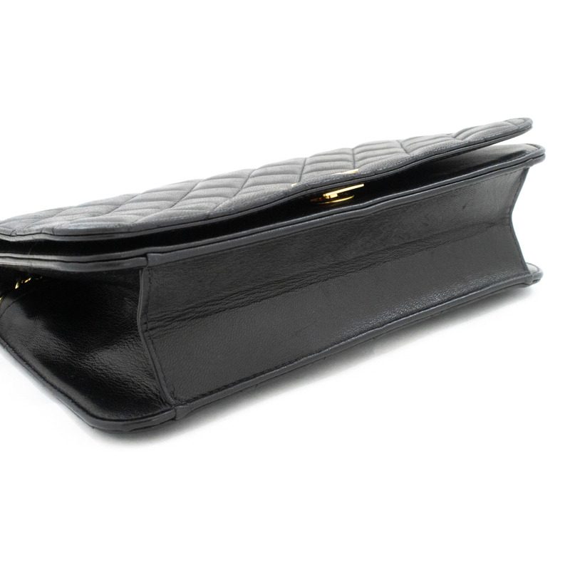 【日本直送】香奈兒黑色菱格紋羊皮全翻蓋鏈條肩背包/手拿包-3