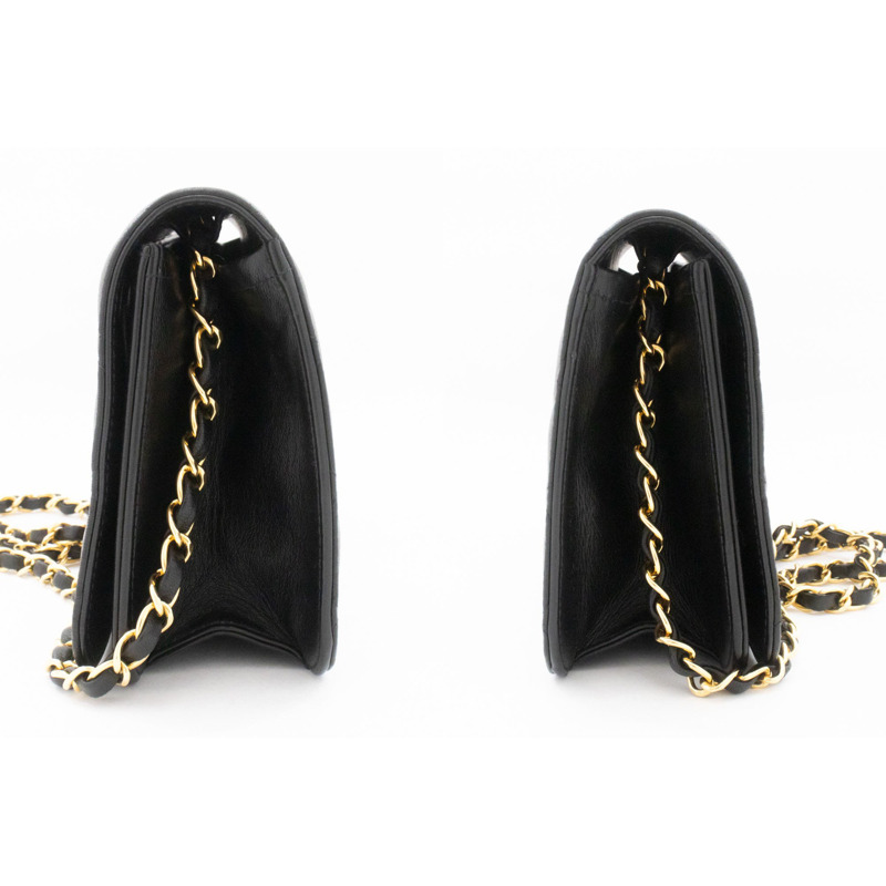 【日本直送】香奈兒黑色菱格紋羊皮全翻蓋鏈條肩背包/手拿包-4