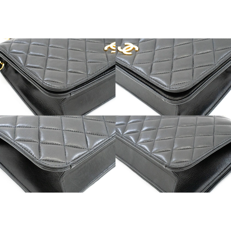 【日本直送】香奈兒黑色菱格紋羊皮全翻蓋鏈條肩背包/手拿包-5