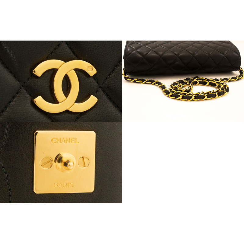 【日本直送】香奈兒黑色菱格紋羊皮全翻蓋鏈條肩背包/手拿包-6