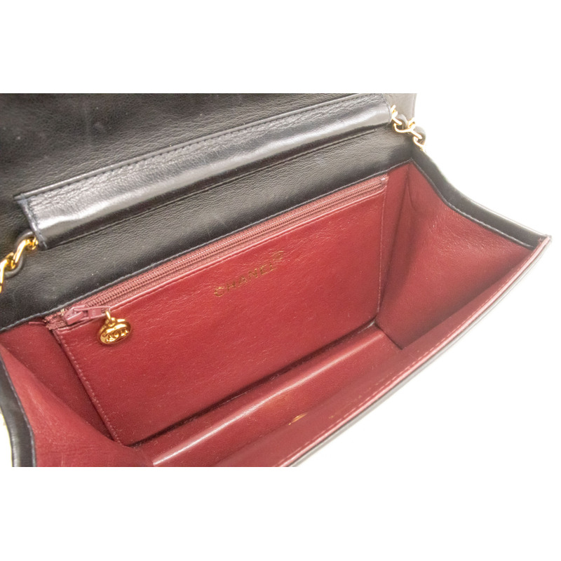 【日本直送】香奈兒黑色菱格紋羊皮全翻蓋鏈條肩背包/手拿包-9