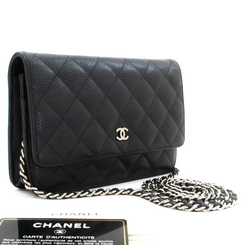 香奈兒粒面小牛皮鏈錢包 WOC 黑色單肩背包